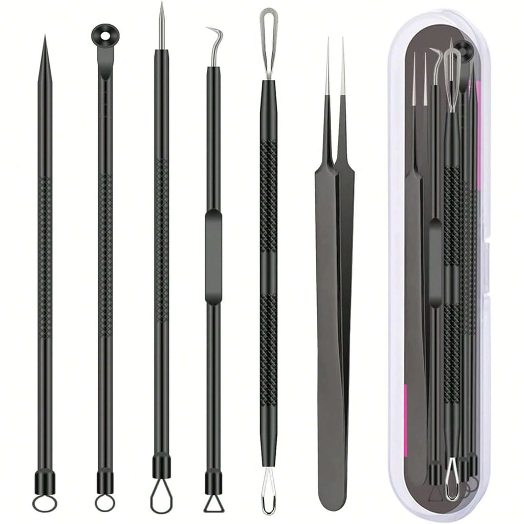 6-Piece Acne Tool Set Blackhead Extractor Facial Care - Facial Acne Removal Tweezers and Needle Stainless Steel Care Tools