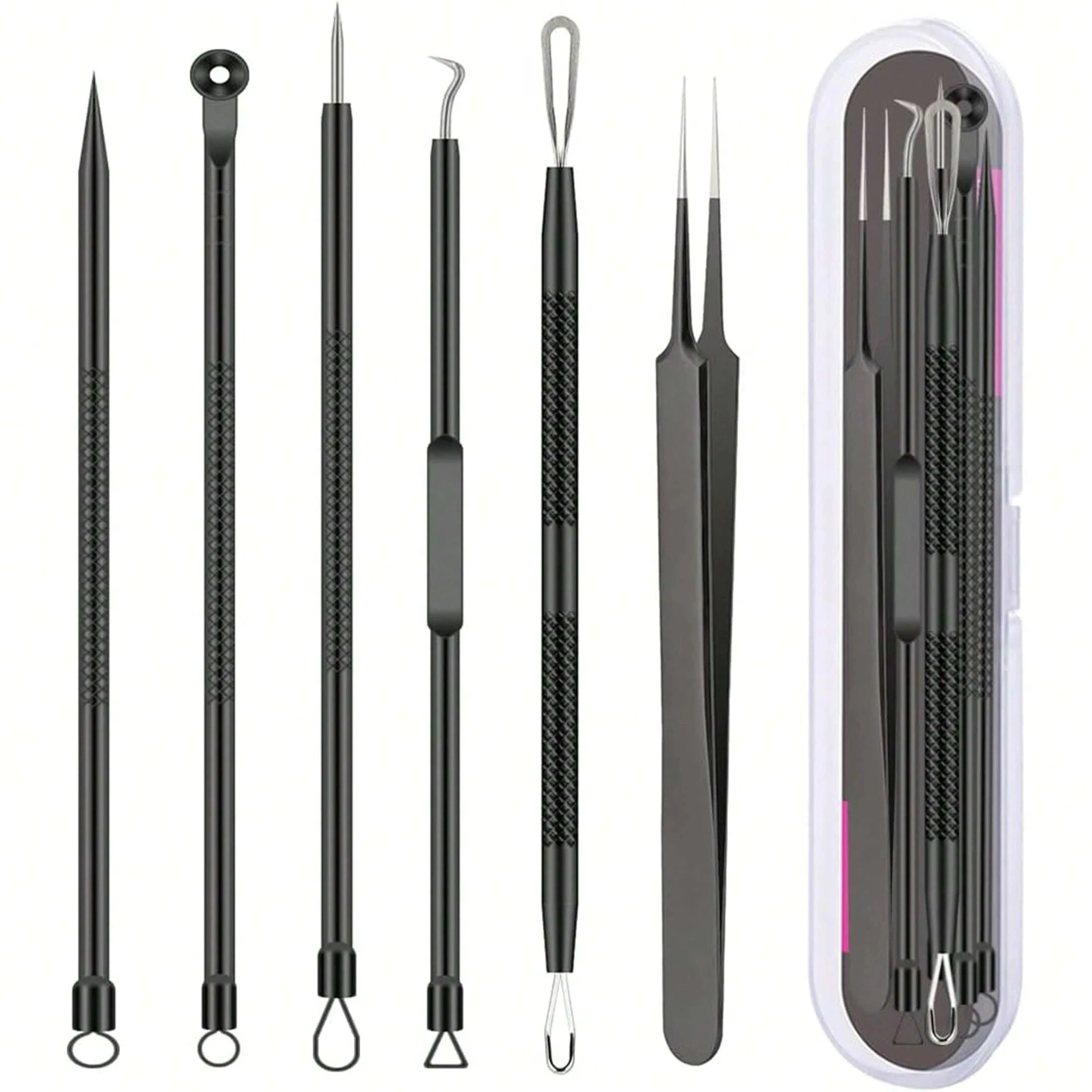 6-Piece Acne Tool Set Blackhead Extractor Facial Care - Facial Acne Removal Tweezers and Needle Stainless Steel Care Tools