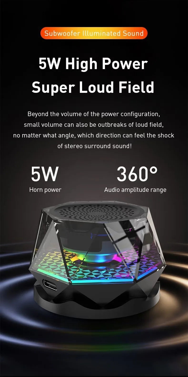 Portable Bluetooth Speakers 5W for Mobile Phone  Multifunctional RGB Led Light Tws Stereo Magnetic Portable Wireless Speaker