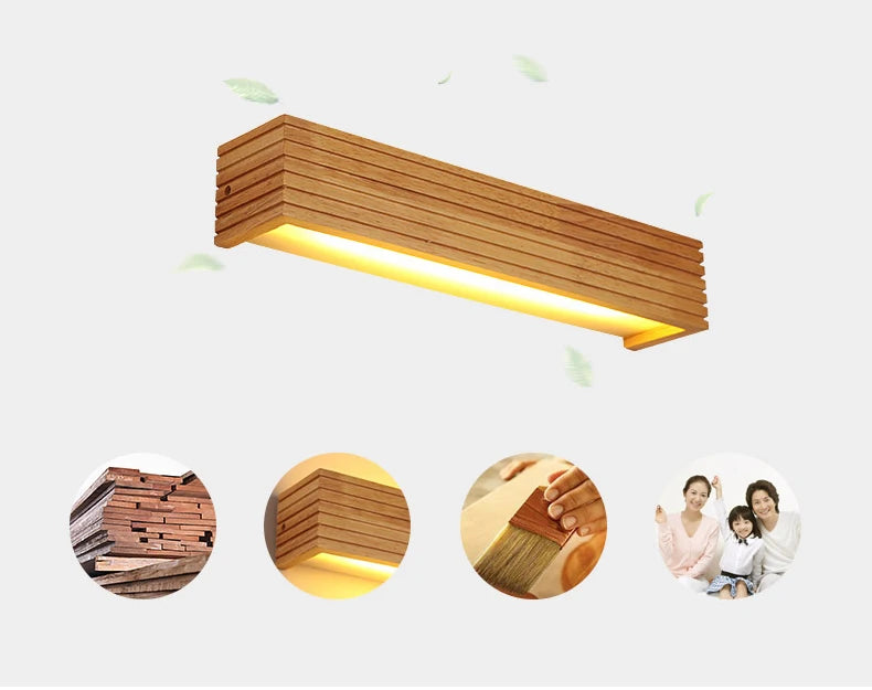 Modern Bathroom Mirror Wall Lamps Nordic Solid Wooden LED Sconce light   Linear Bedroom bedside Corridor staircase Lighting
