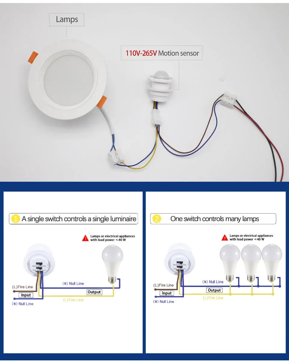 Motion Sensor Light Switch 220V 110V Pir Presence Sensor for Lighting Time Delay Adjust Movement Detector Lamp Automatic Switch