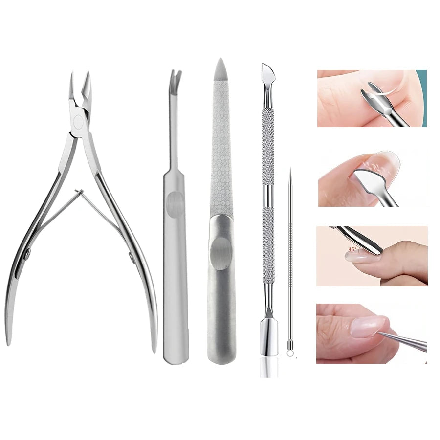 Stainless Steel Nail Care Kit, Cuticle Trimmer, Nail Cuticle Nippers, Ingrown Toenail Removal Kit,removal and foot repair tools