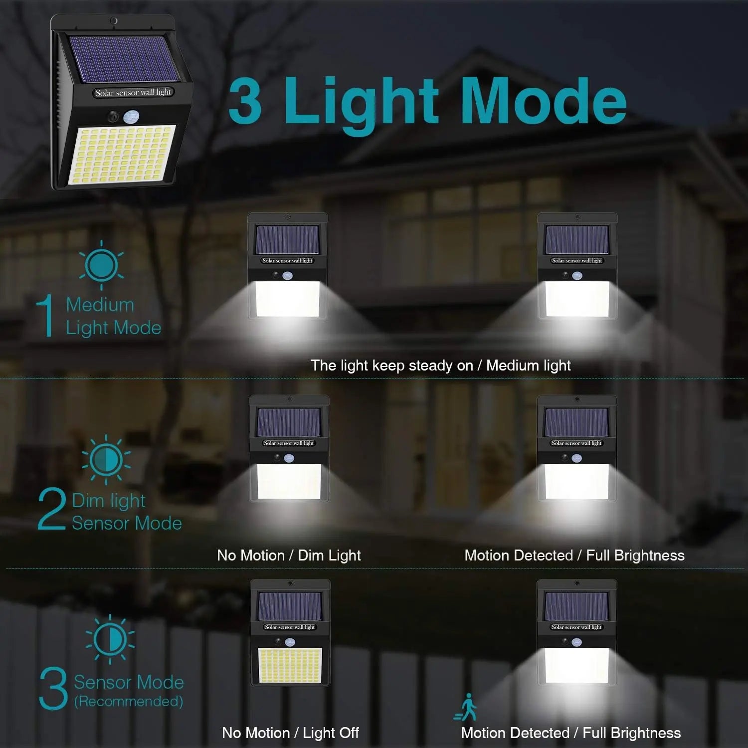 Outdoor Solar Motion Lights - 3 Modes/100LED Wireless, IP65 Waterproof Solar Security Lights with Motion Sensor for Front Door,