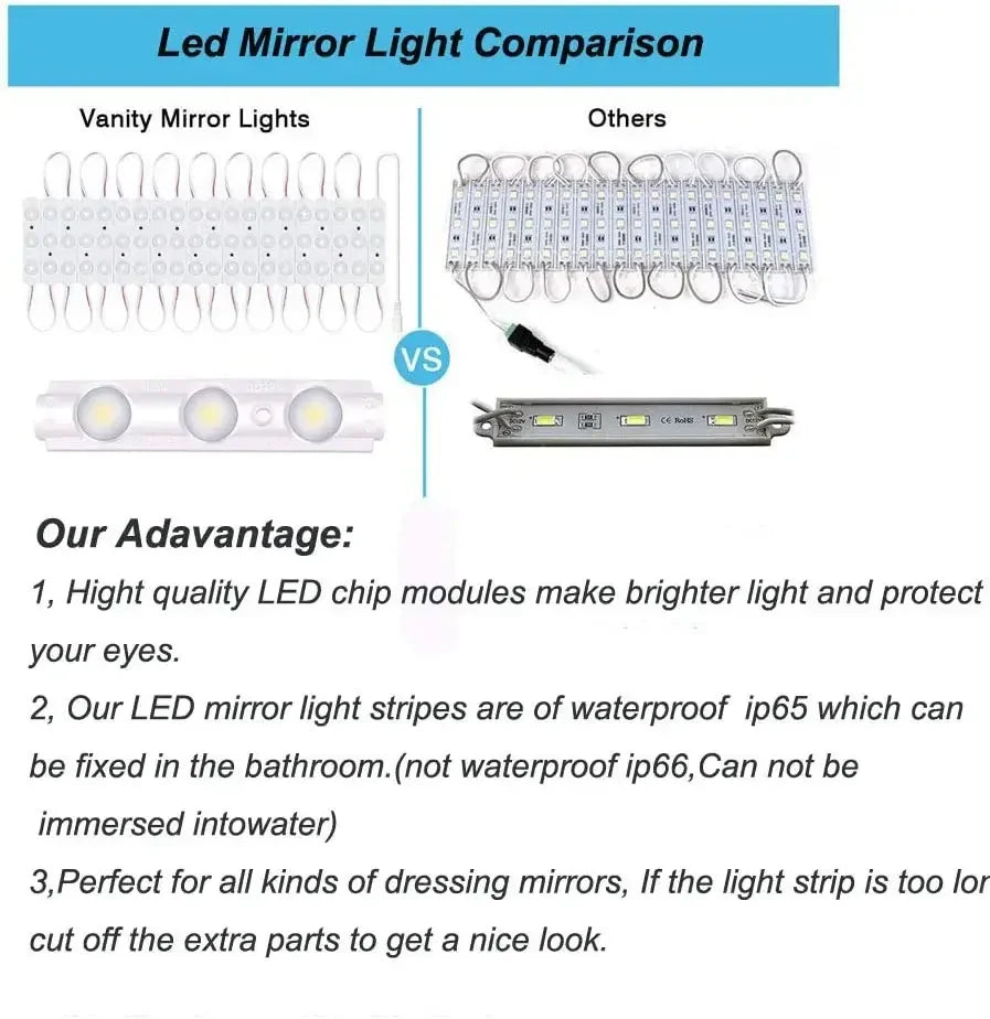 Led Vanity Mirror Lights Kit Vanity Make Up Light Dressing Table Strip Light Touch Control Dimmable Waterproof Mirror Front Lamp