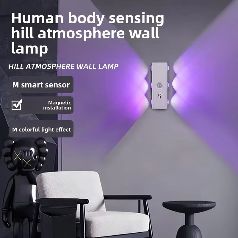 Smart Magnetic LED Wall Lamp with Motion Sensor Night Light 3 Color/Multicolor USB-Powered for Bedroom Living Office Wardrobe