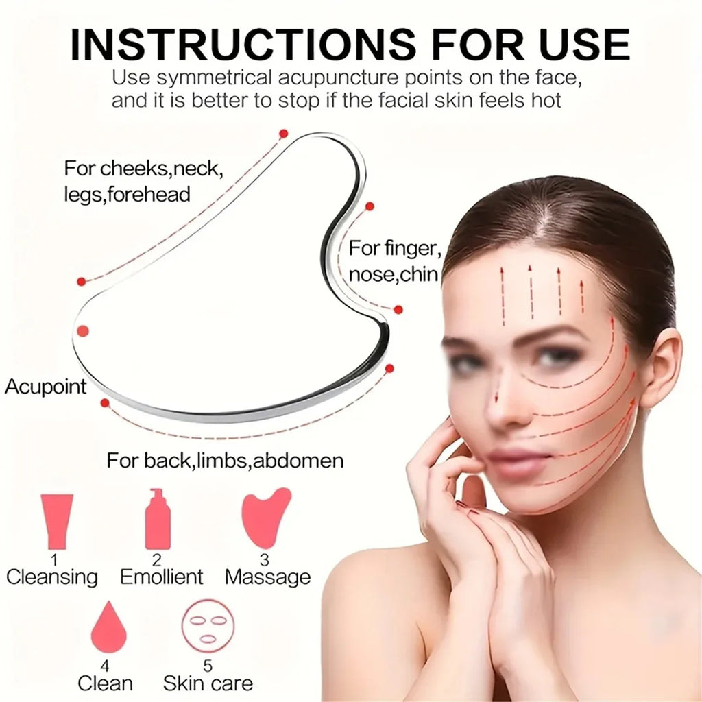 Stainless Steel Facial GuaSha Scraping Face Care Lifting Massage Tools Anti Wrinkle Skin Tighten Cooling Cellulite Massager Tool