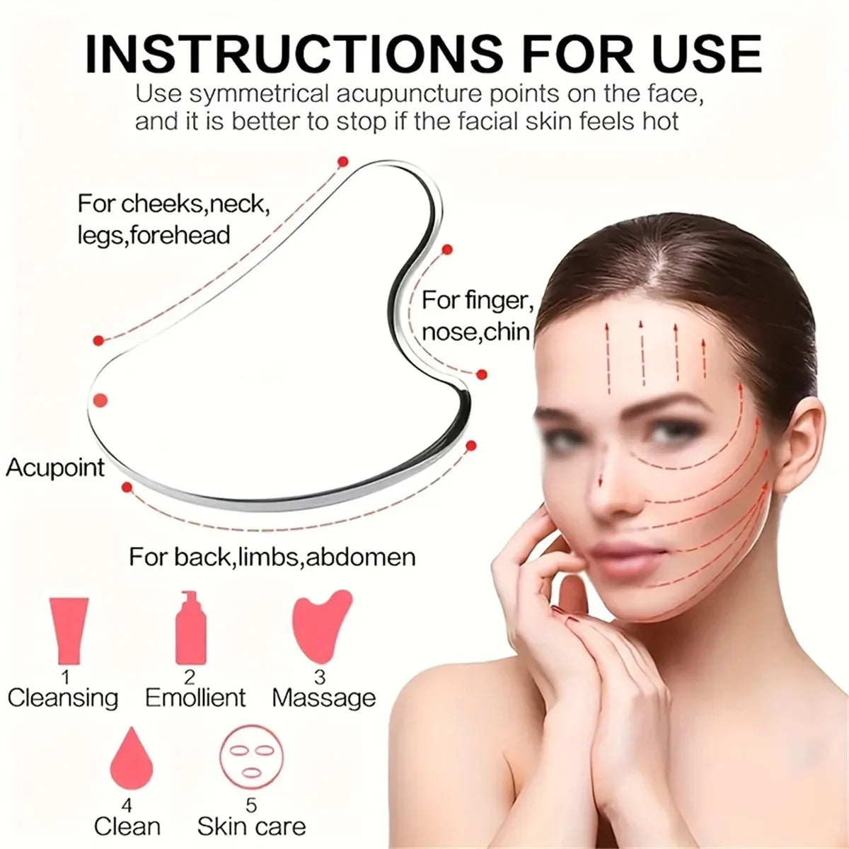 Stainless Steel Facial GuaSha Scraping Face Care Lifting Massage Tools Anti Wrinkle Skin Tighten Cooling Cellulite Massager Tool