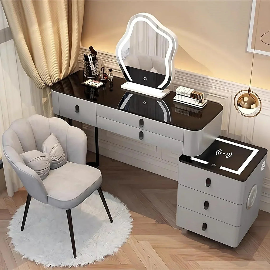 #Smart Bedroom Furniture Modern Simple Multi-functional Solid Wood Dressing Makeup Vanity Table With Wireless Charging