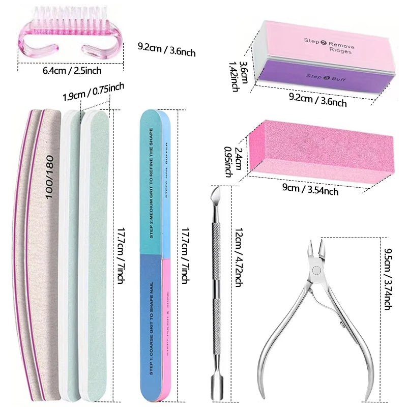 LINMANDA 10Pcs Nail Care Kit: Nail File Nail Polishing Block Cuticle Trimmer Cuticle Pusher Brush Suitable for Home Use