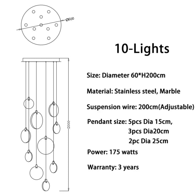 Modern Decorative Lighting Attic Lobby LED Chandelier Luxury Living Room Staircase Marble Pendant Light Villa Ceiling Chandelier