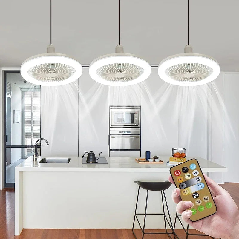 Smart 3-in-1 Ceiling Fan with Remote Control Lighting Lamp E27 Converter Base 85-265V Lighting Base for Bedroom and Living Room