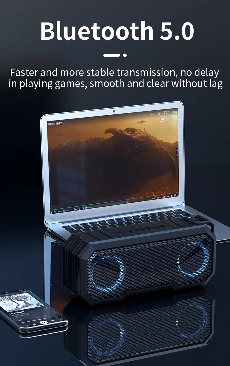 Portable Bluetooth Speaker Wireless TWS Stereo Bass IPX7 Waterproof Loudspeaker FM Radio 12H Playtime