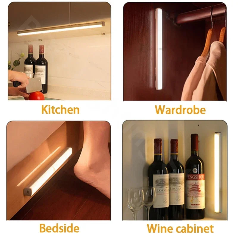 Motion Sensor LED Night Light with USB Charging Magnetic Mount Dimmable Under Cabinet Lighting for Stairway Wardrobe Convenience