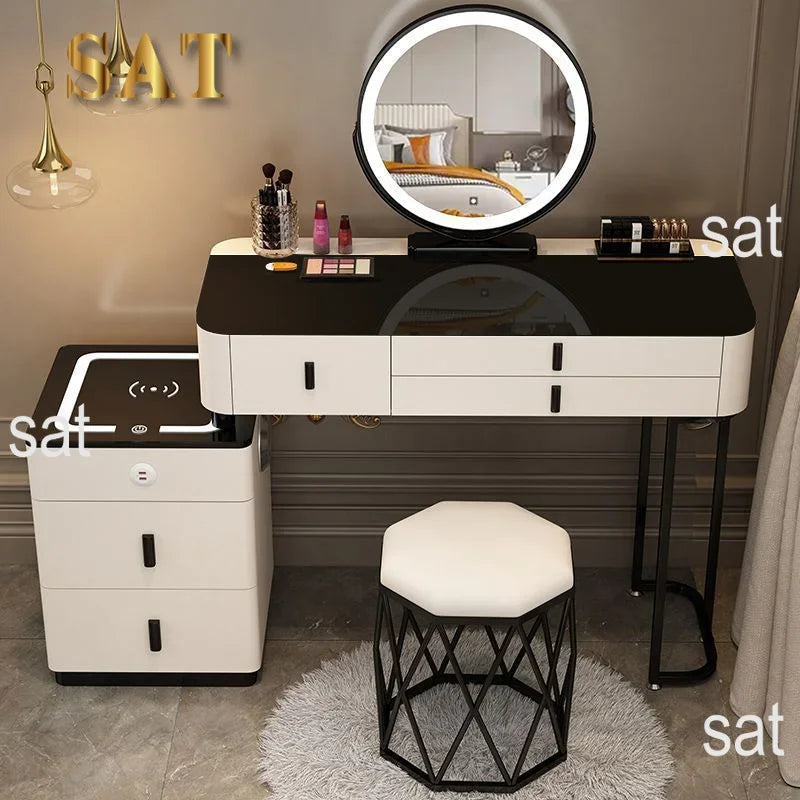 #Smart Bedroom Furniture Modern Simple Multi-functional Solid Wood Dressing Makeup Vanity Table With Wireless Charging