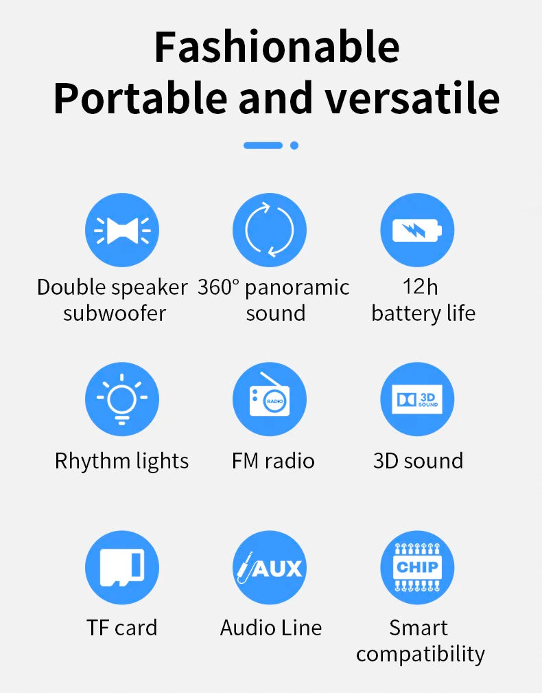 Portable Bluetooth Speaker Wireless TWS Stereo Bass IPX7 Waterproof Loudspeaker FM Radio 12H Playtime