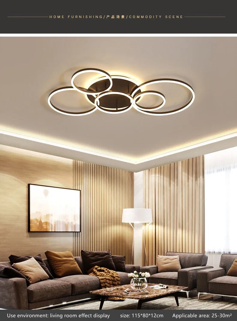 Smart Home Modern Round Design LED Ceiling Chandelier For Living Room Restaurant Bedroom Circle Rings Lighting Fixture Luminaire