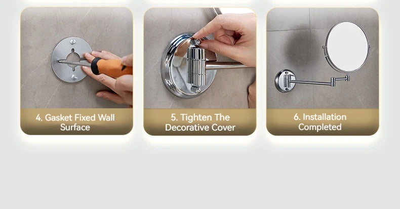8 Inch Hotel Bathroom Extending Wall Makeup Mirror With 3x Magnification for Cosmetic or Shaving, 360 Swivel Mirrors Chrome