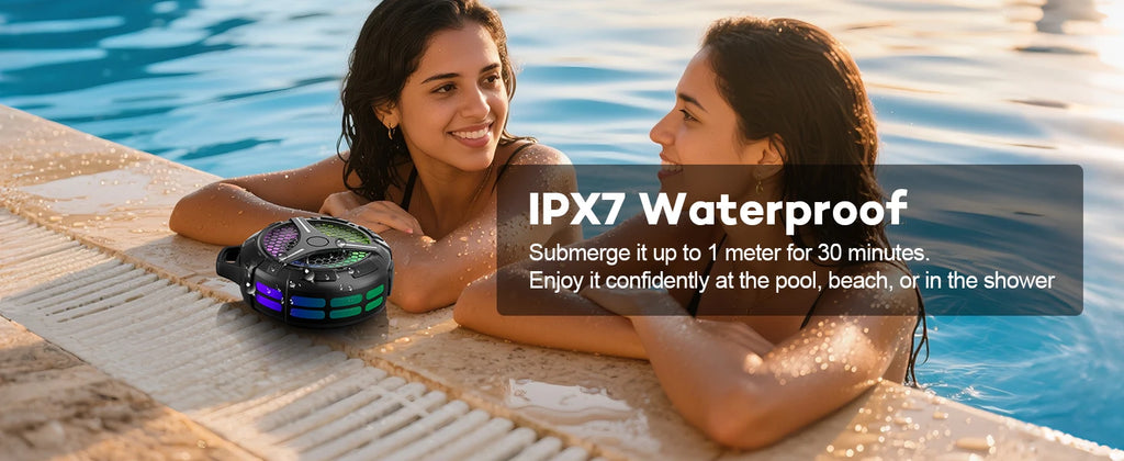 Bluetooth Shower Speaker, IP67 Waterproof Portable Speakers, Small Outdoor Speaker with LED Light, True Wireless Stereo for Home