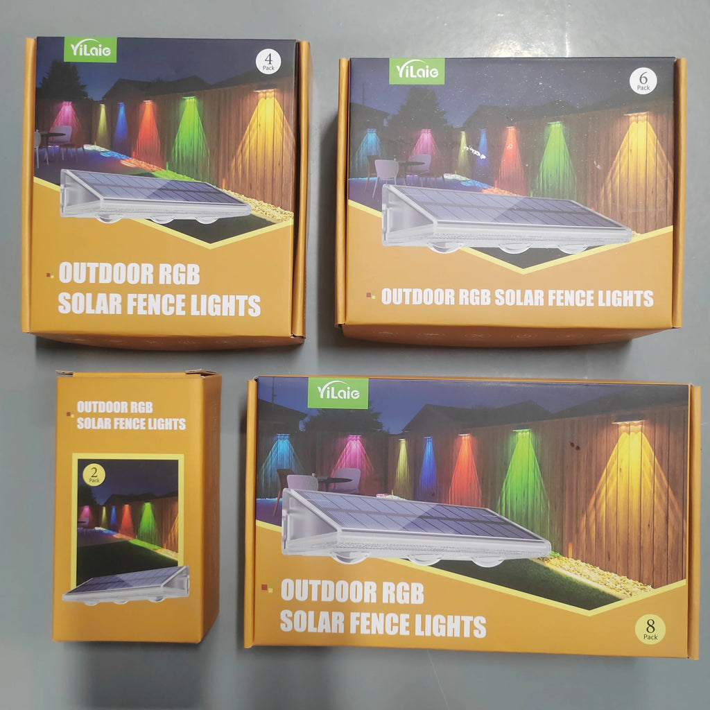 High-end Solar LED Fence Light IP66 Waterproof Auto ON OFF Warm White 6 Colors 7 Modes Solar Wall Lamp for Backyard Outside