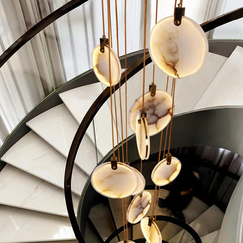 Modern Decorative Lighting Attic Lobby LED Chandelier Luxury Living Room Staircase Marble Pendant Light Villa Ceiling Chandelier