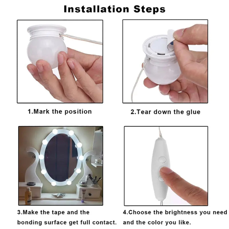 Makeup Mirror LED Light Bulbs Vanity Lights USB Charging Bathroom Dressing Table Lighting Dimmable LED Vanity Mirror Light
