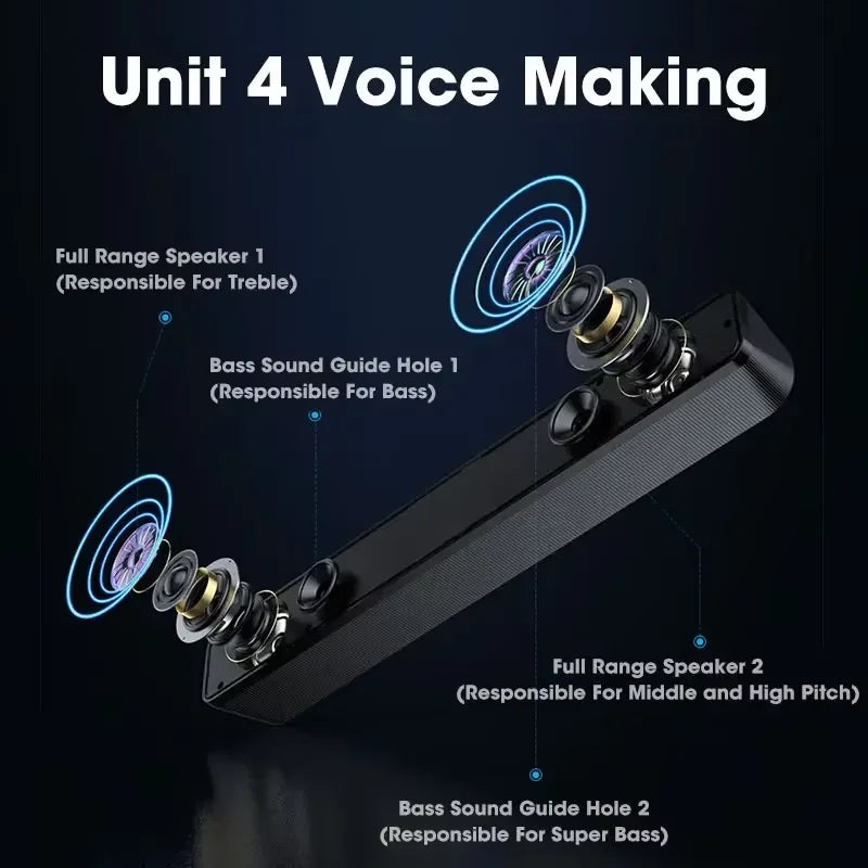 Wired Bluetooth Speaker USB Powered Soundbar Stereo Bass Dual Speaker Home Theater TV PC Laptop Gaming Portable Audio Box