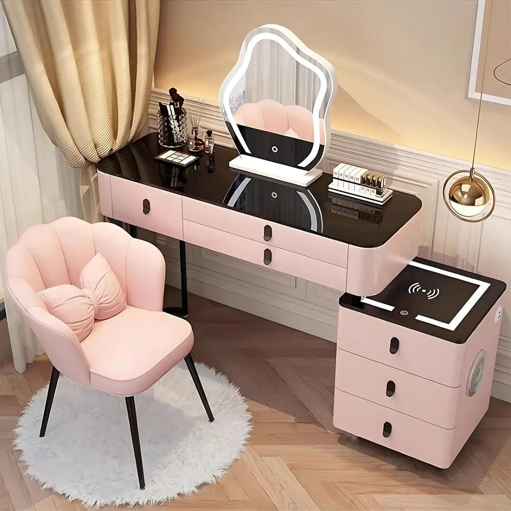 #Smart Bedroom Furniture Modern Simple Multi-functional Solid Wood Dressing Makeup Vanity Table With Wireless Charging