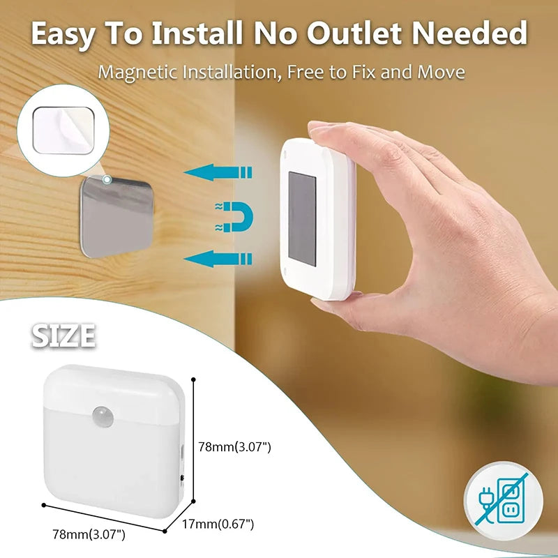 LED Light Smart Human Sensor USB Charging Square Lamp Emergency Automatic Lighting for Bedroom Kitchen Hallway Cabinet Lights