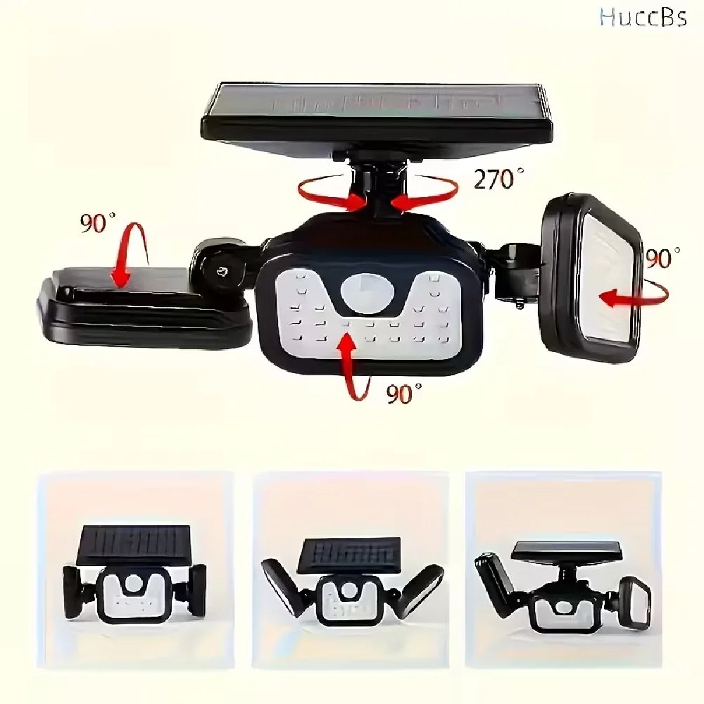 Solar-powered Outdoor Motion-sensor Lights 3-head 270° Wide-angle Security Lights for Yards Patios Garages Driveways Lighting