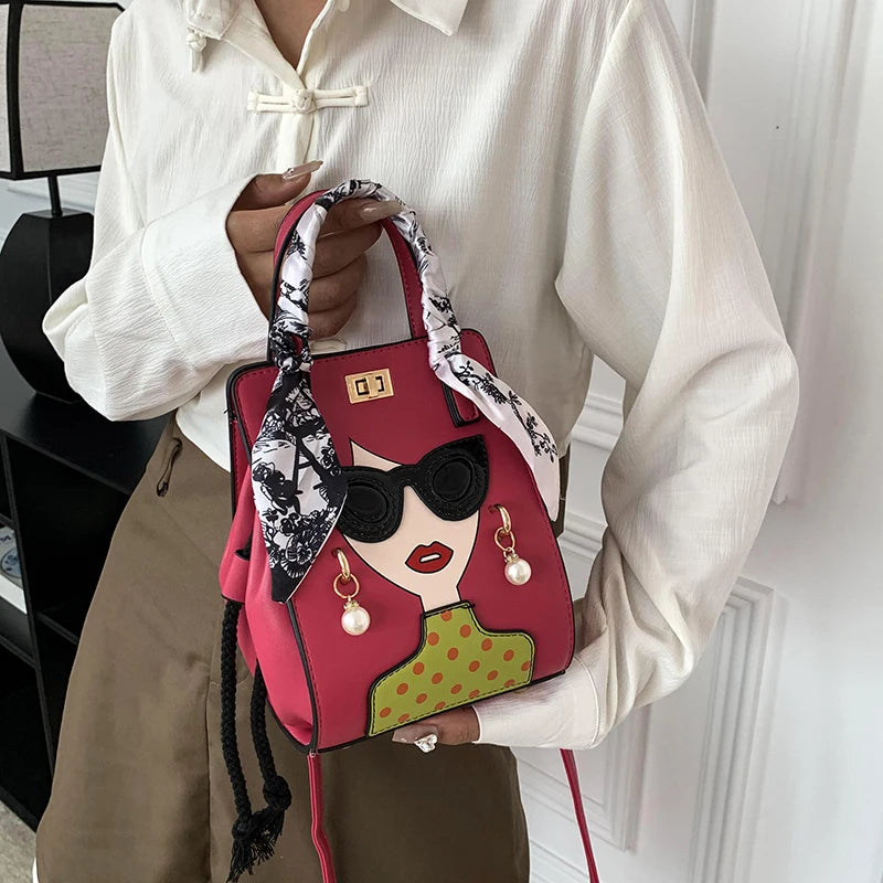 2024 Brand Beauty Glasses Handbags for Women High Quality PU Shoulder Bag Cute Scarf Purses and Crossbody Bag