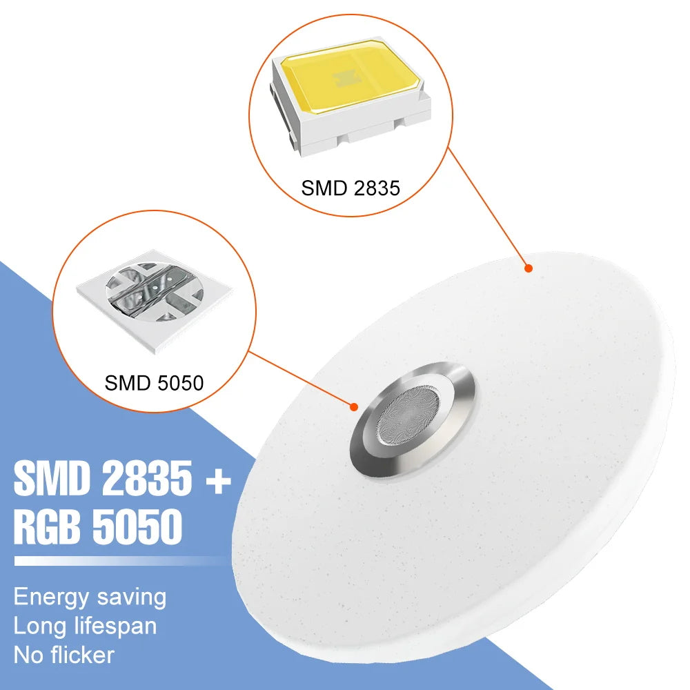 100W RGB Smart Lamp LED Ceiling Lights With Speakers Bluetooth Connection APP Remote Control For Home Bedroom Decoration Party