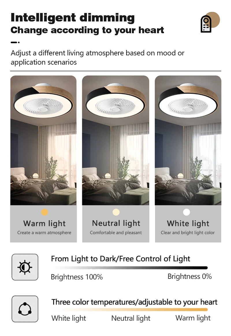 Smart LED Ceiling Fan with Light Wood Living Room Bedroom APP Remote Control 6 Speed Low Floor Electric Fan 52CM Fan Lighting
