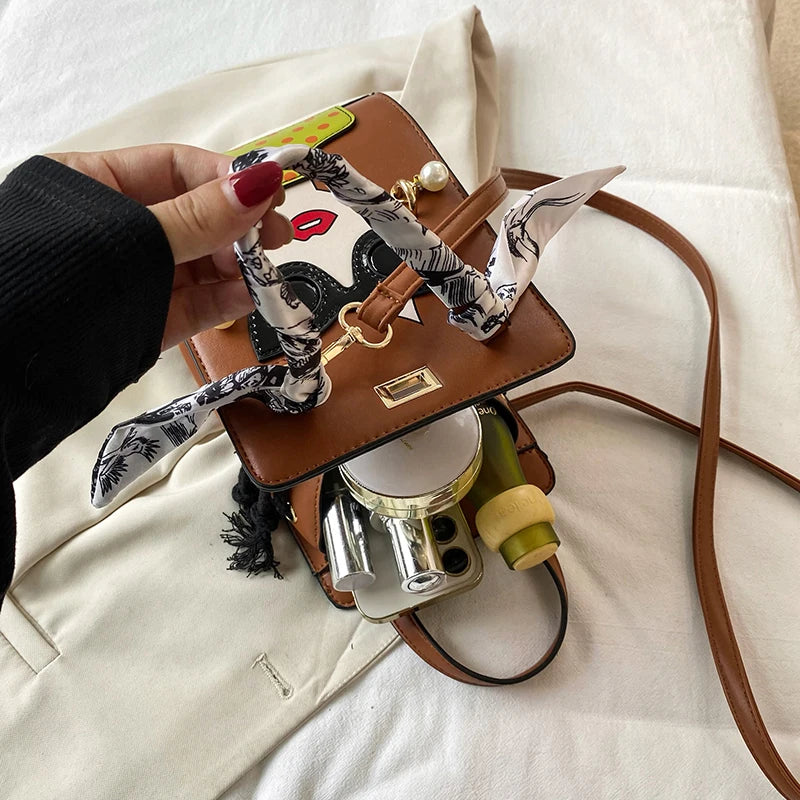 2024 Brand Beauty Glasses Handbags for Women High Quality PU Shoulder Bag Cute Scarf Purses and Crossbody Bag