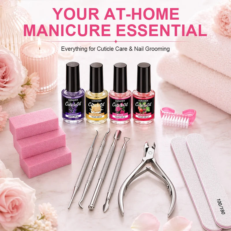 13 Pcs Nail File & Buffer Blocks with Nail Care Kit,Manicure Kit for Women with Milk and Honey Cuticle Oil & Cuticle Trimmer Set