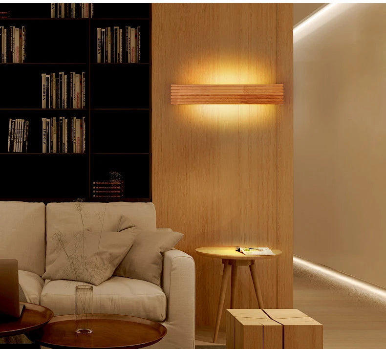 Modern Bathroom Mirror Wall Lamps Nordic Solid Wooden LED Sconce light   Linear Bedroom bedside Corridor staircase Lighting