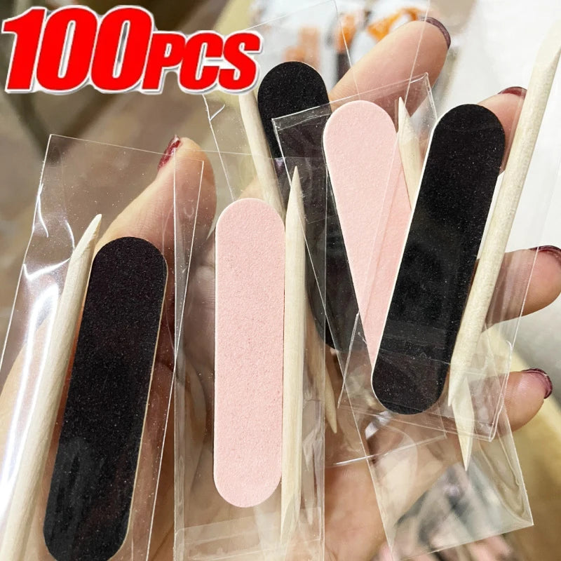 20/80/100pc Disposable Nail File Set Mini Nail Cleaning Care Kit Wood Sticks Nail Art Tools Portable Filer Accessorie Manicure