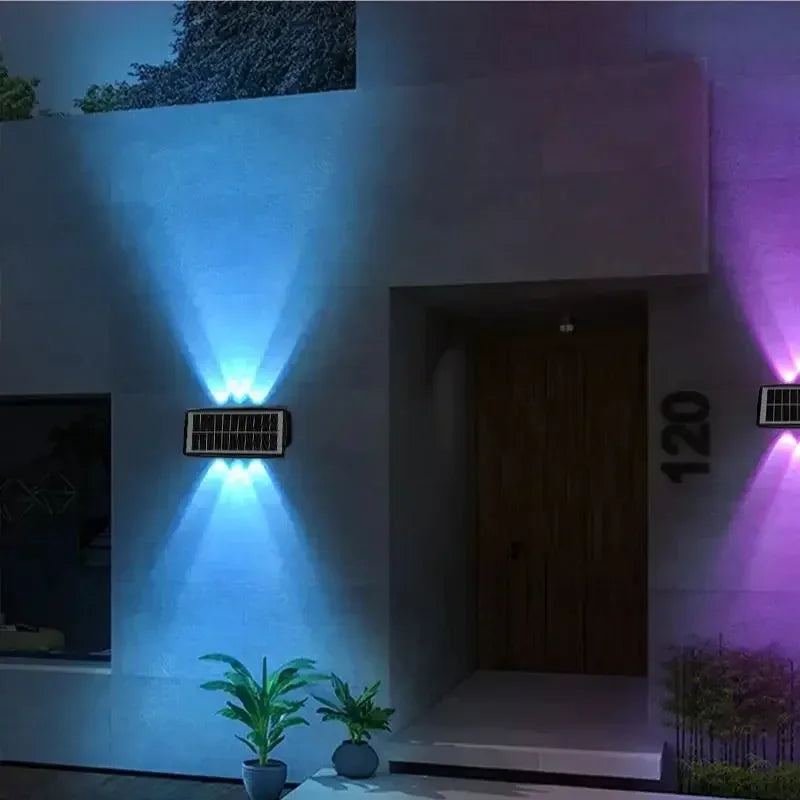 Solar LED Wall Lamp Outdoor Waterproof Porch Lights Upper Lower Spotlight Solar Powered Streetlight for Balcony Courtyard Garden