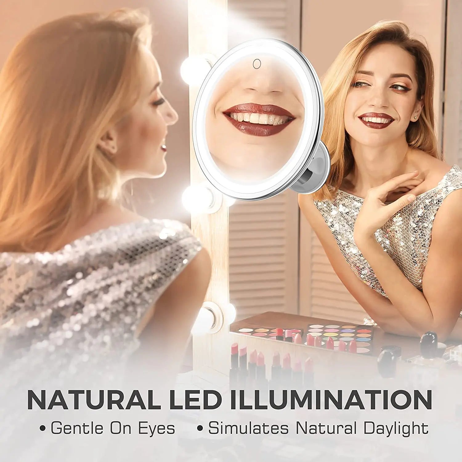 Flexible 10x Magnifying Vanity Mirror with LED Lighted Bathroom Makeup Mirror Lighting Dressing Makeup Lamp Bottom Sucker