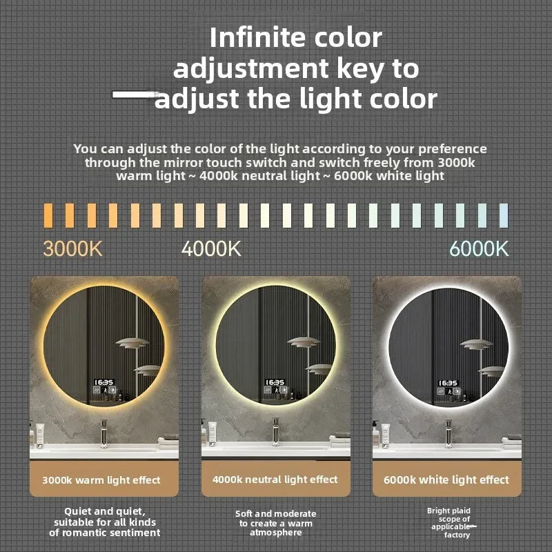 19 Inches Led Bathroom Anti-fog Luminous Makeup Sensor Wall Hanging Shower  Fashion Hotel Round Bathroom Mirror Intelligent