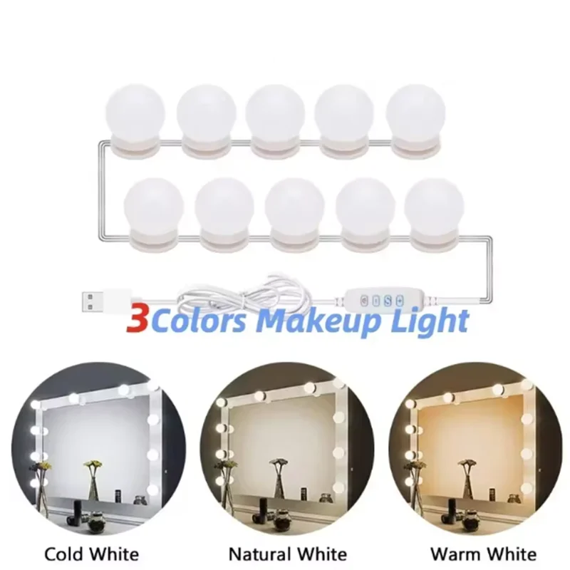 LED Light Makeup Mirror Bulbs Vanity Lights USB 5V Bathroom Dressing Table Lighting Dimmable LED Vanity Light For Mirror Light