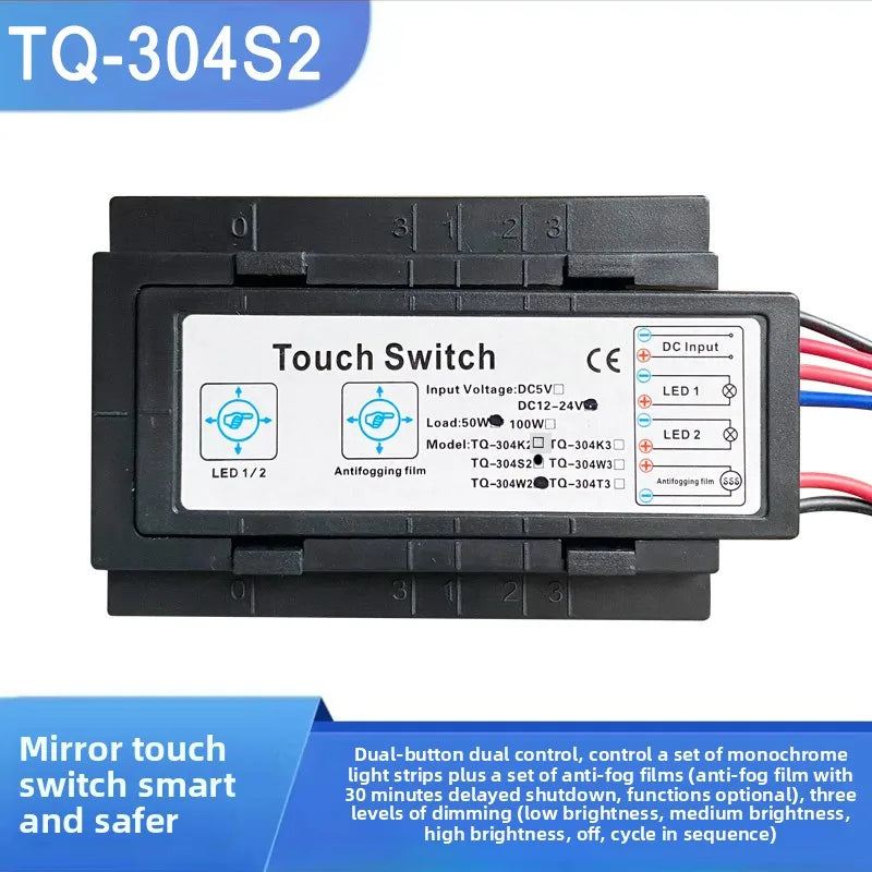 TQ-304 Smart Bathroom Mirror Light Touch Switch, 12V/24V Auto-Dimming Glass Sensor Module (LED Accessories)