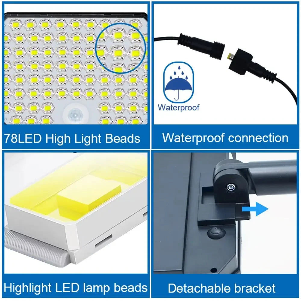 Solar Motion Sensor Lights with Remote,Outdoor Security Flood lights 3 Heads,3 Lighting Modes for Garden Camping 280 Leds-280LED