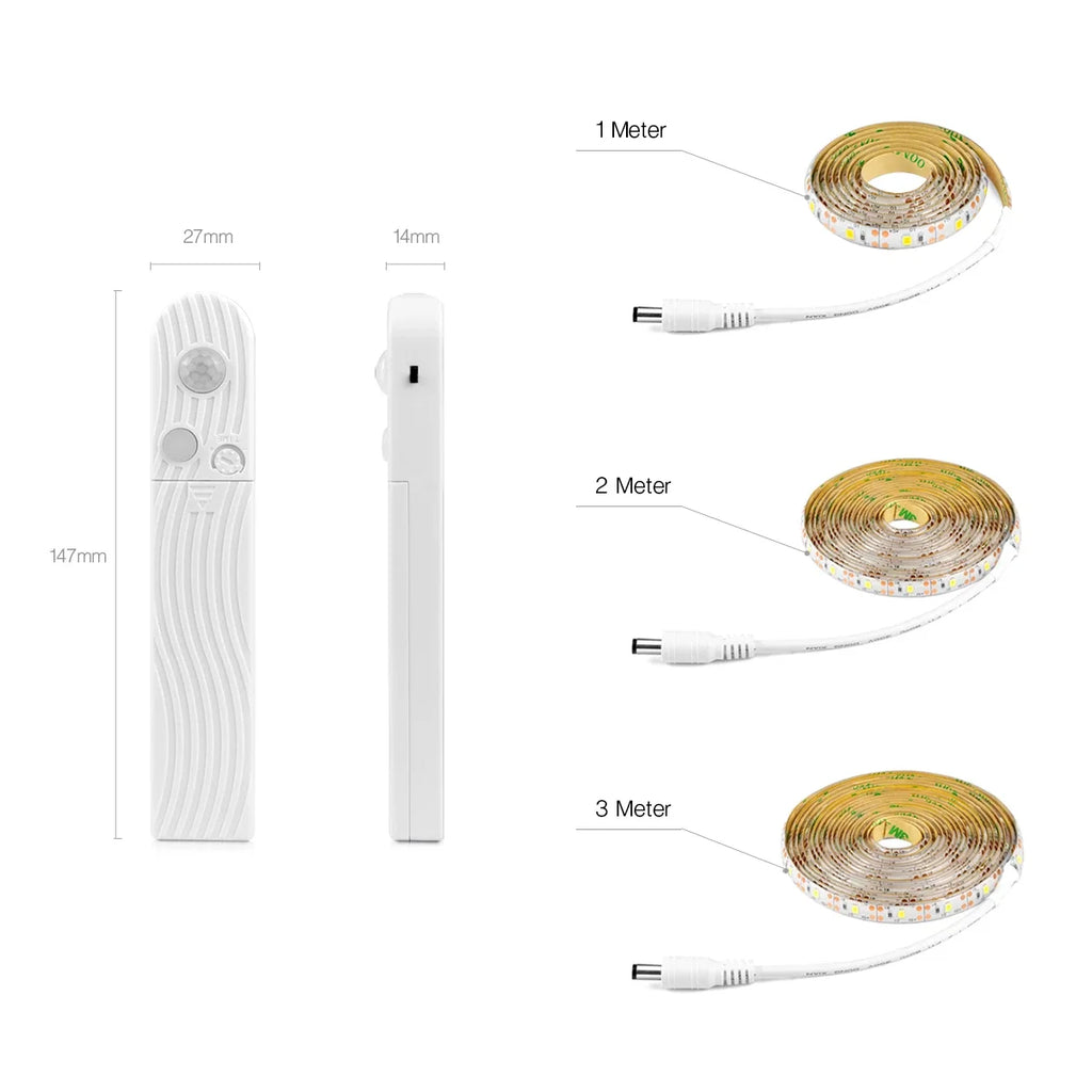 Wireless PIR Motion Sensor LED Strip Light for Cabinet under Bed Stairs Closet - Battery Powered Night Security Smart Lamp