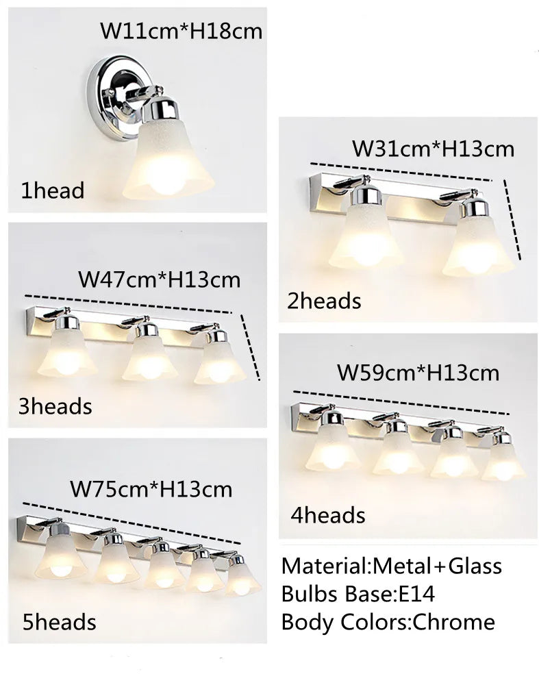 Modern Wall Mirror Light for Bathroom Dressing Room 3/4/5 Lights Silver Wall Lamp Glass Lampshade E27 Indoor Decoration Lighting