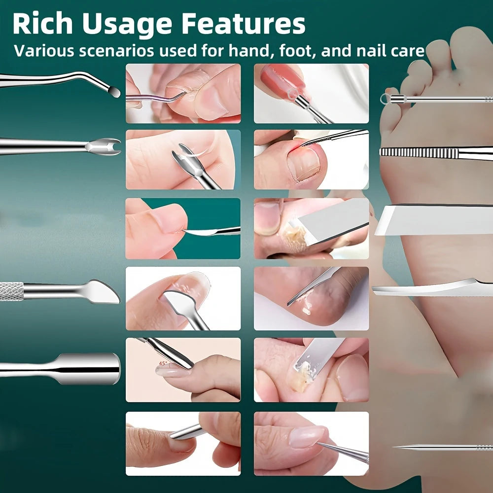 Stainless Steel Nail Care Kit, Cuticle Trimmer, Nail Cuticle Nippers, Ingrown Toenail Removal Kit,removal and foot repair tools