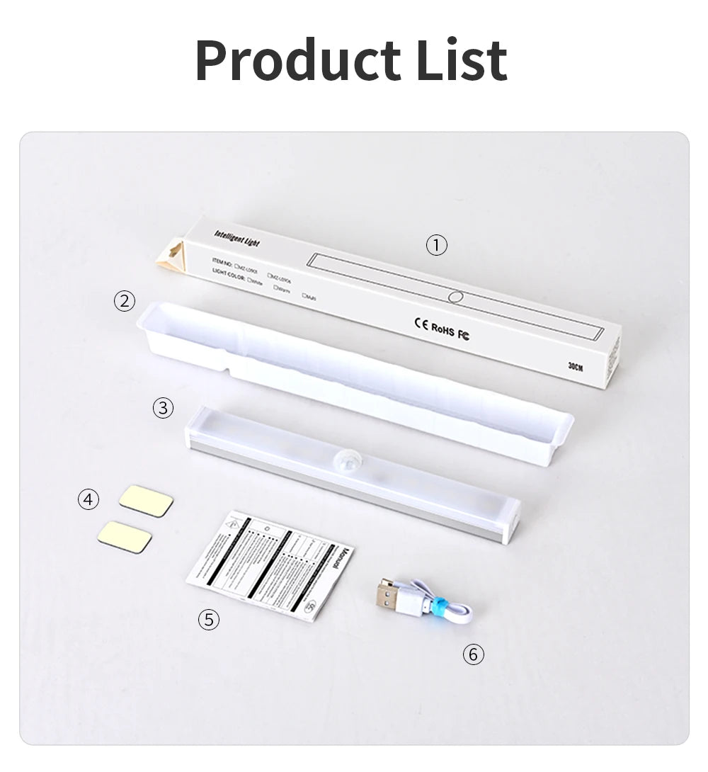 Motion Sensor Light Wireless USB Rechargeable Wall Lamp 3 Colors Dimming Kitchen Wardrobe Bedroom Closet Cabinet LED Lighting