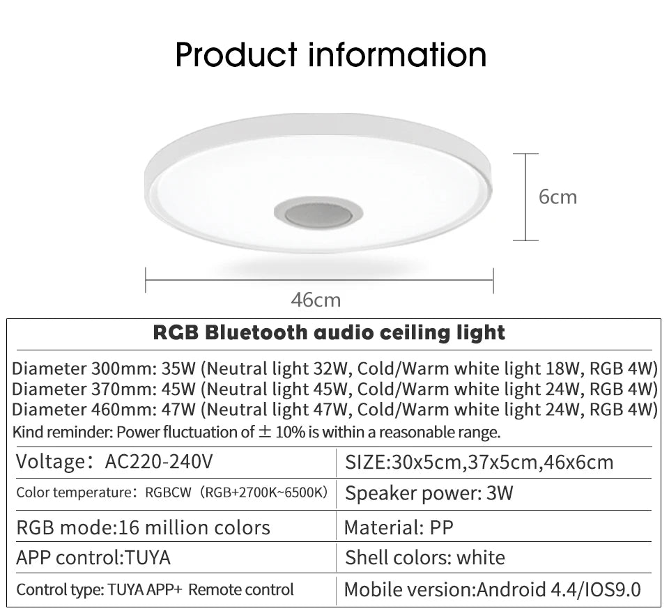 LED Smart Ceiling Lamps RGB APP Remote Control Dimming Modern Home Lighting Music Light with Speaker For Living Room Bedroom