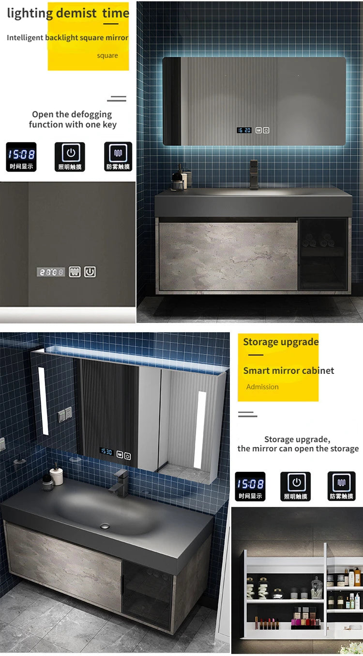 Modern Bathroom Cabinet Smart Mirror Cabinet Rock Integrated Washbasin Bathroom Vanity Cabinets with Sink Bathroom Furniture