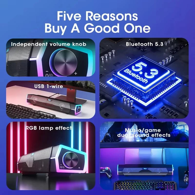 Bluetooth Bar Speaker for Home Audio and Video Wired Wireless 4D Surround Sound Subwoofer RGB Speaker for TV PC