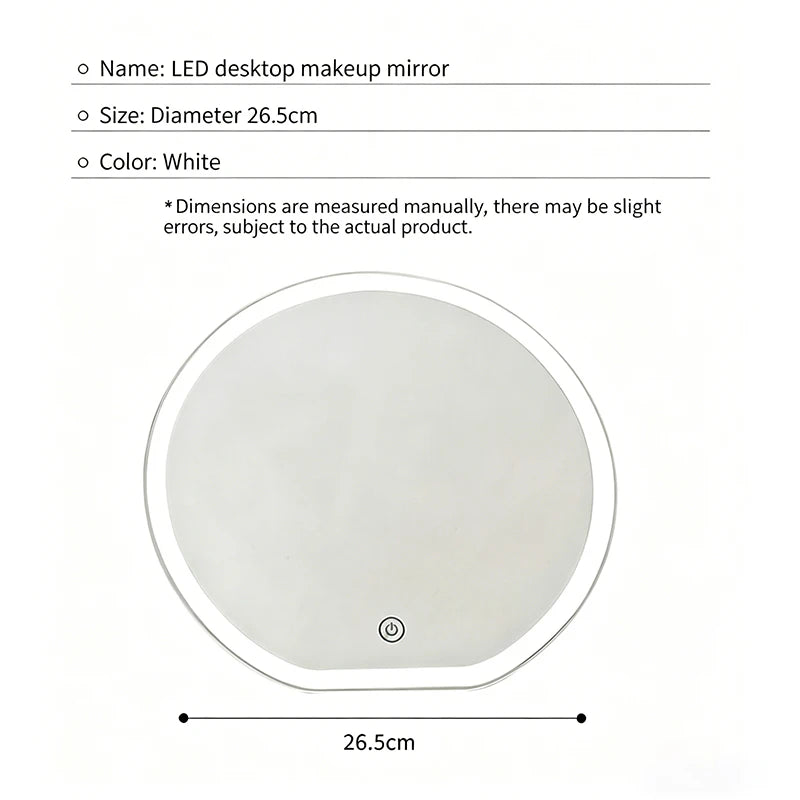 Round LED Lighted Makeup Mirror With Smart Touch Button Adjustable Brightness HD Cosmetic Vanity Mirror For Bedroom Dressing